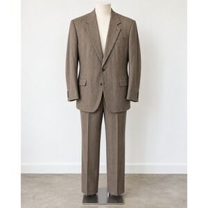 Vintage Mark Alexander Brown Herringbone Pinstripe Wool Suit 48 Long Tall Canada